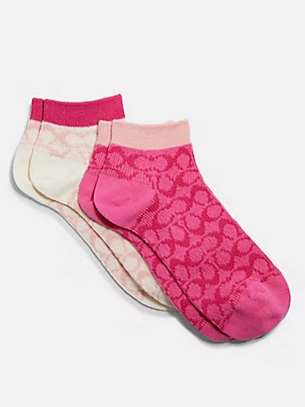 Coach Set of 2 Signature Pink & Chalk Ankle Socks – Women’s Size 5–10 NWT